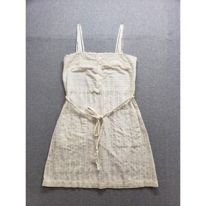 Feather Bone Women Dress XS Cream Square Neck Sleeveless Straps Buttons Summer